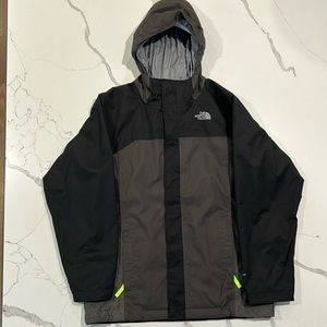 Boy's North Face ski shell black & gray neon green detail